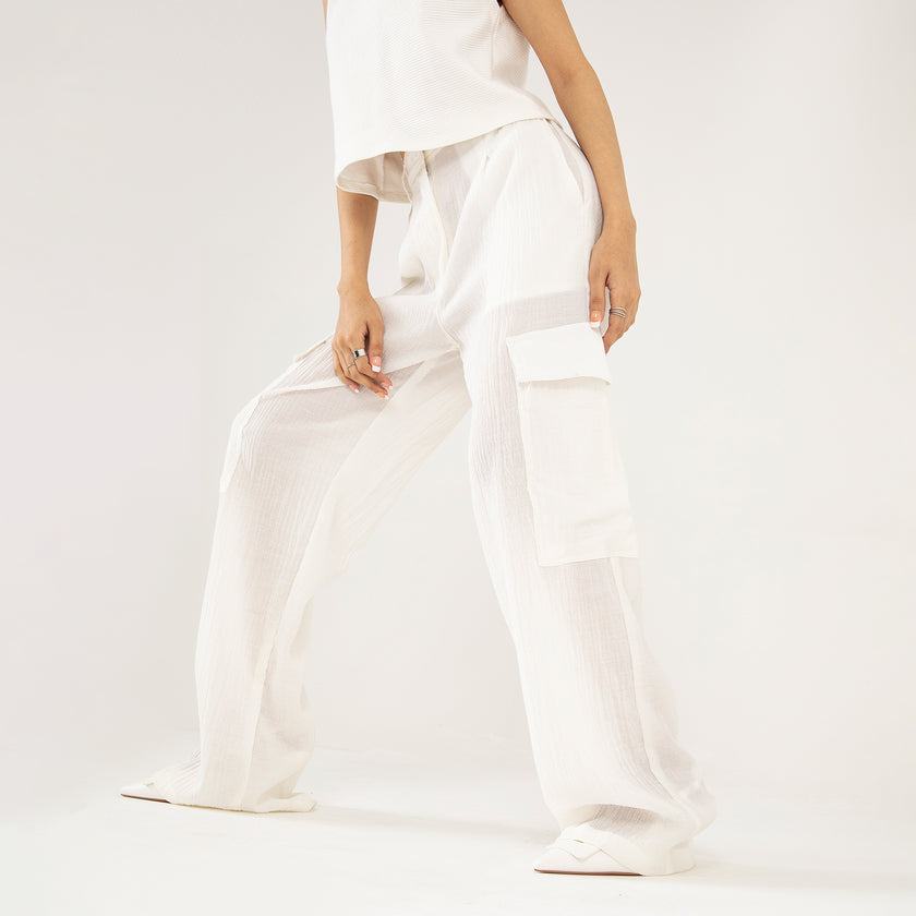 TEXTURED CARGO WIDELEG PANTS