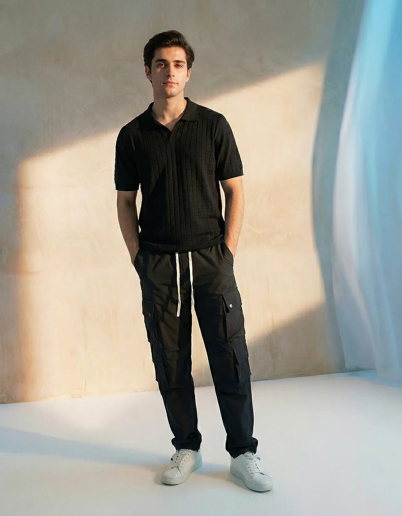 RIBBED JOHNNY COLLAR POLO