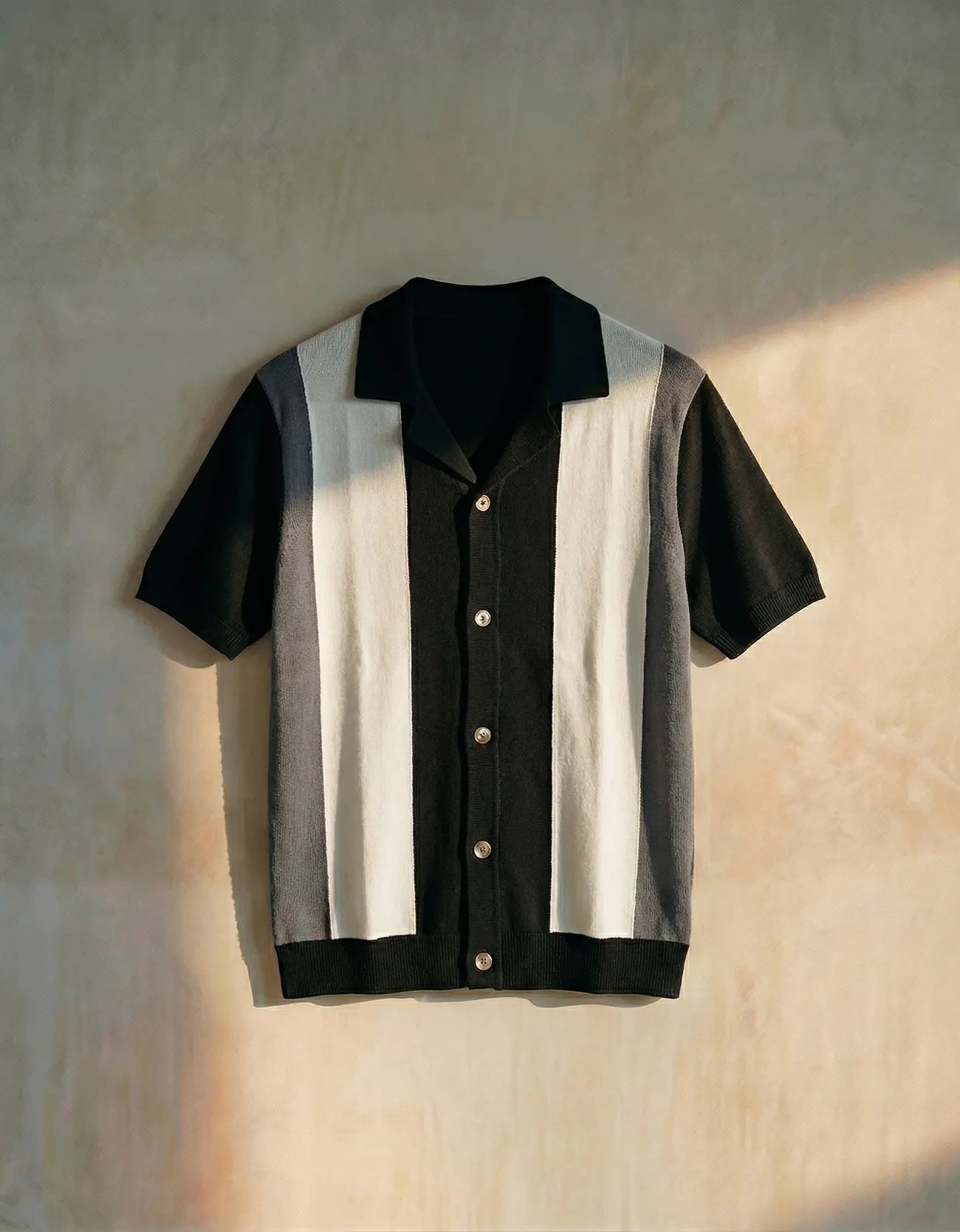 Knitted Textured Camp Collar Shirt