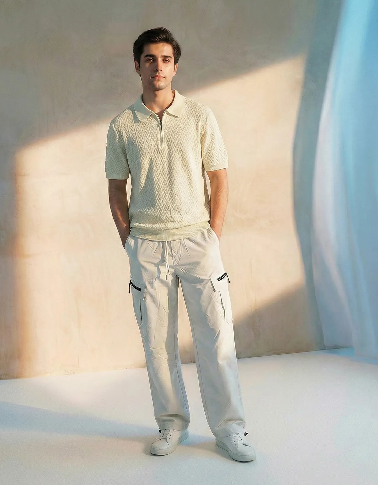 CHAVERON TEXTURED QUARTER ZIP POLO