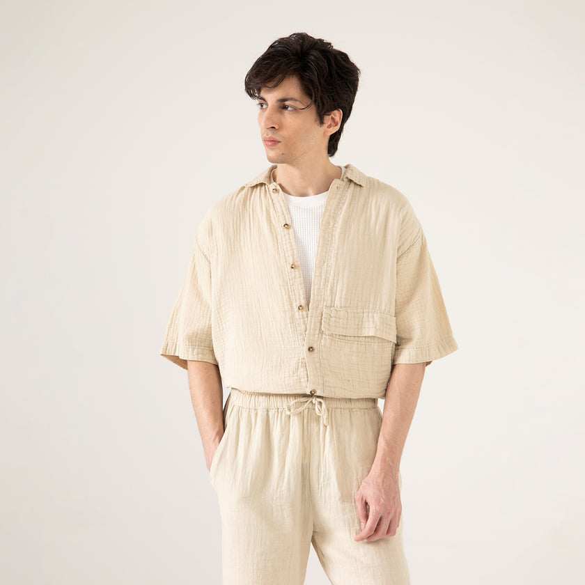 OVERSIZED MUSLIN PATCH POCKET SHIRT OVERSHIRT