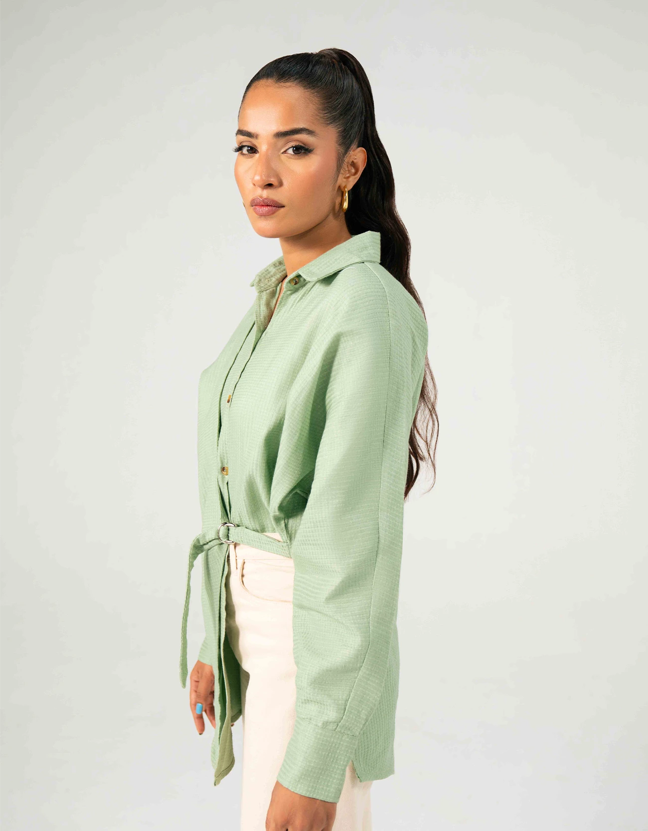 WAFFLE OVERLAPPED BUCKLE SHIRT