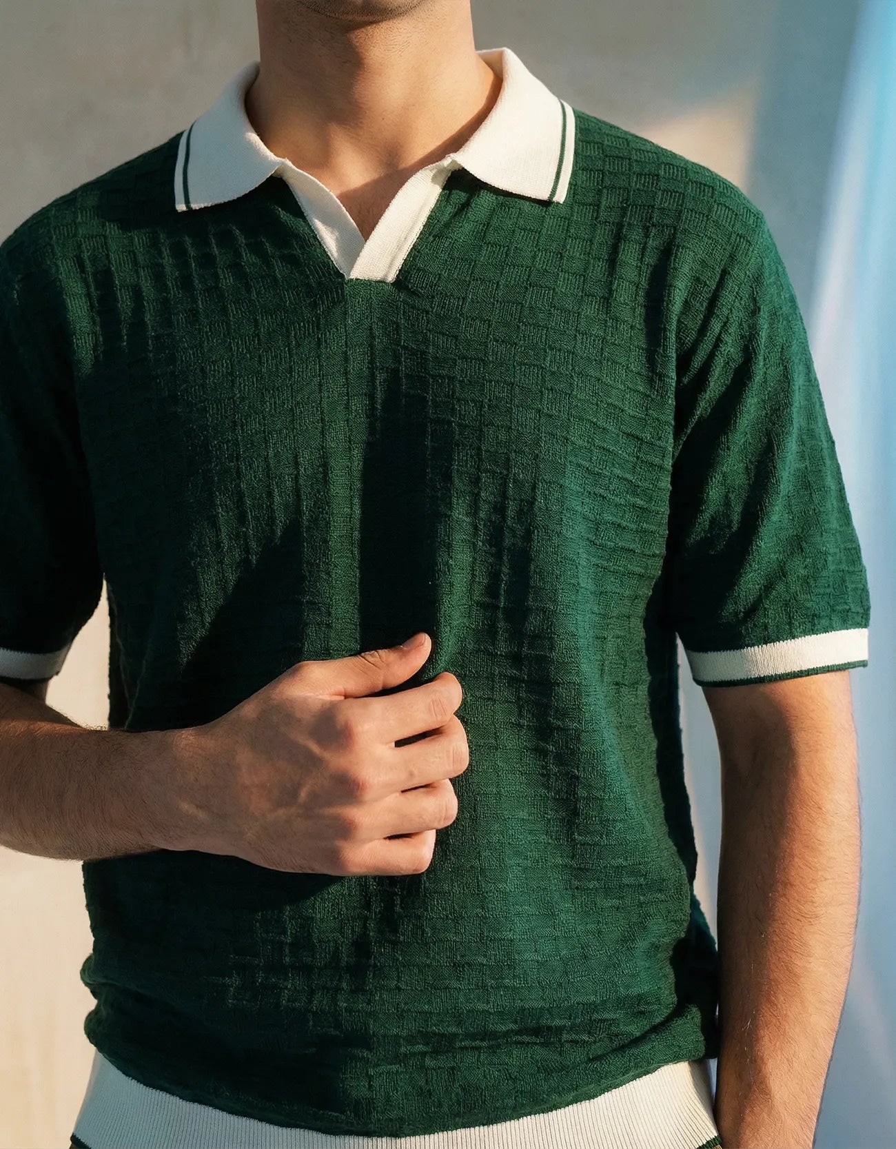 TEXTURED JOHNNY COLLAR SHIRT