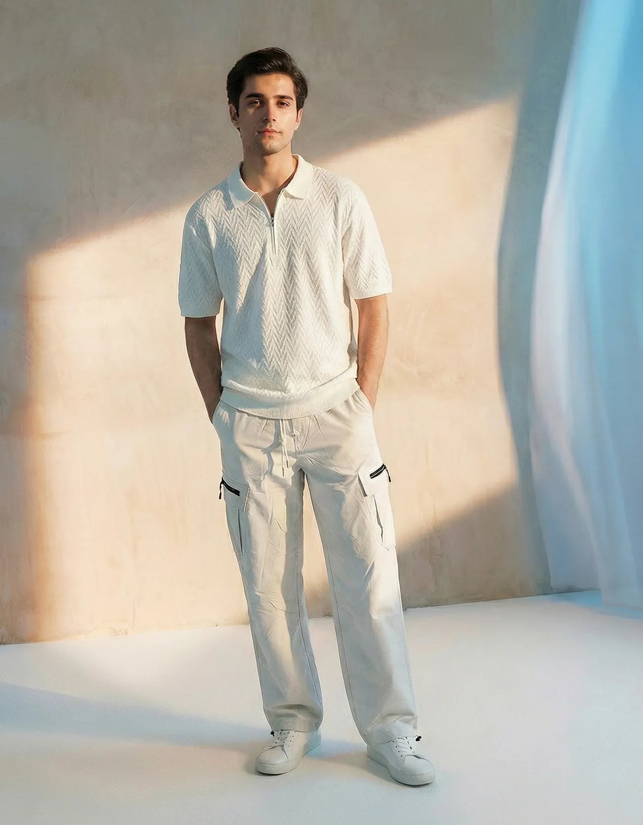 CHAVERON TEXTURED QUARTER ZIP POLO