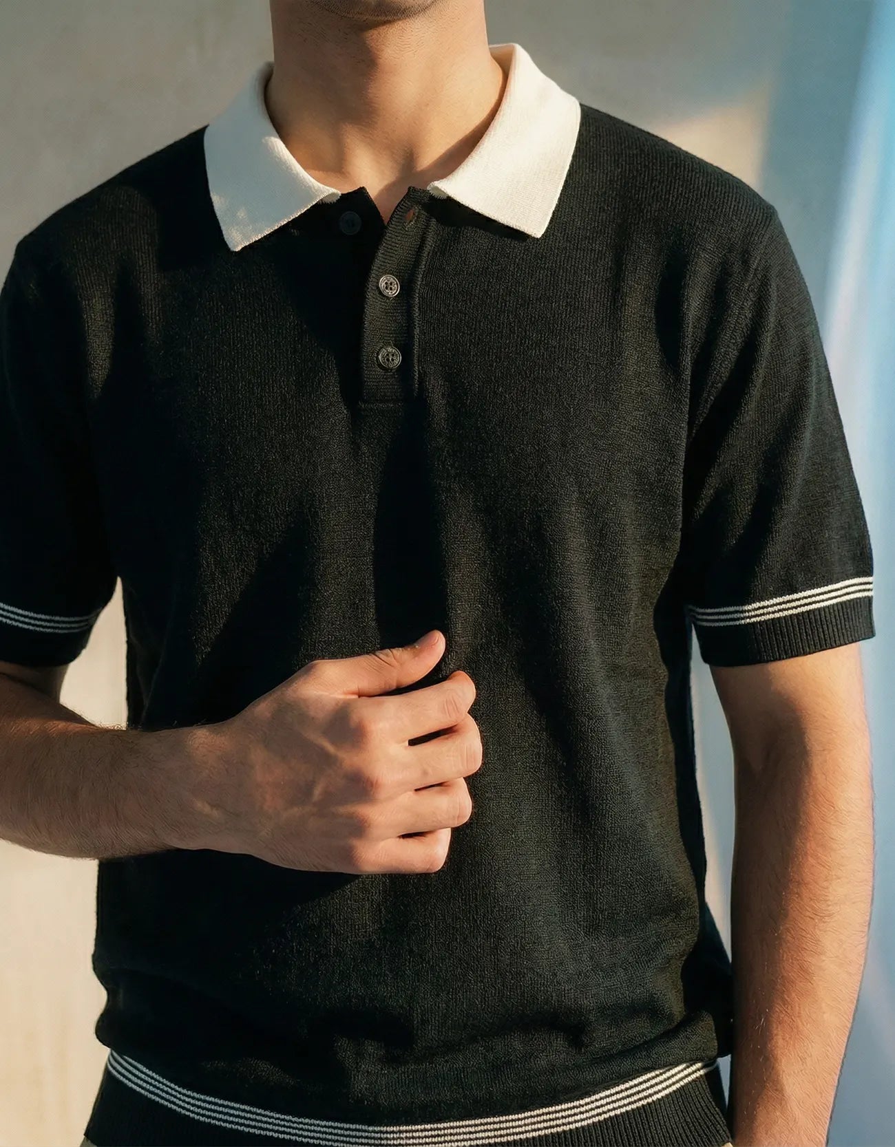 Knitted Contrast Collar Polo