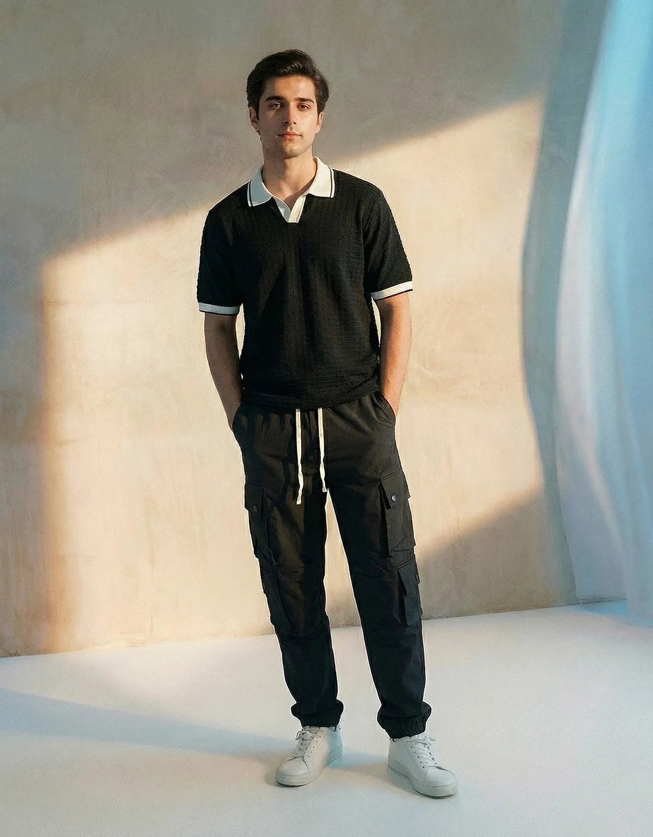 TEXTURED JOHNNY COLLAR SHIRT