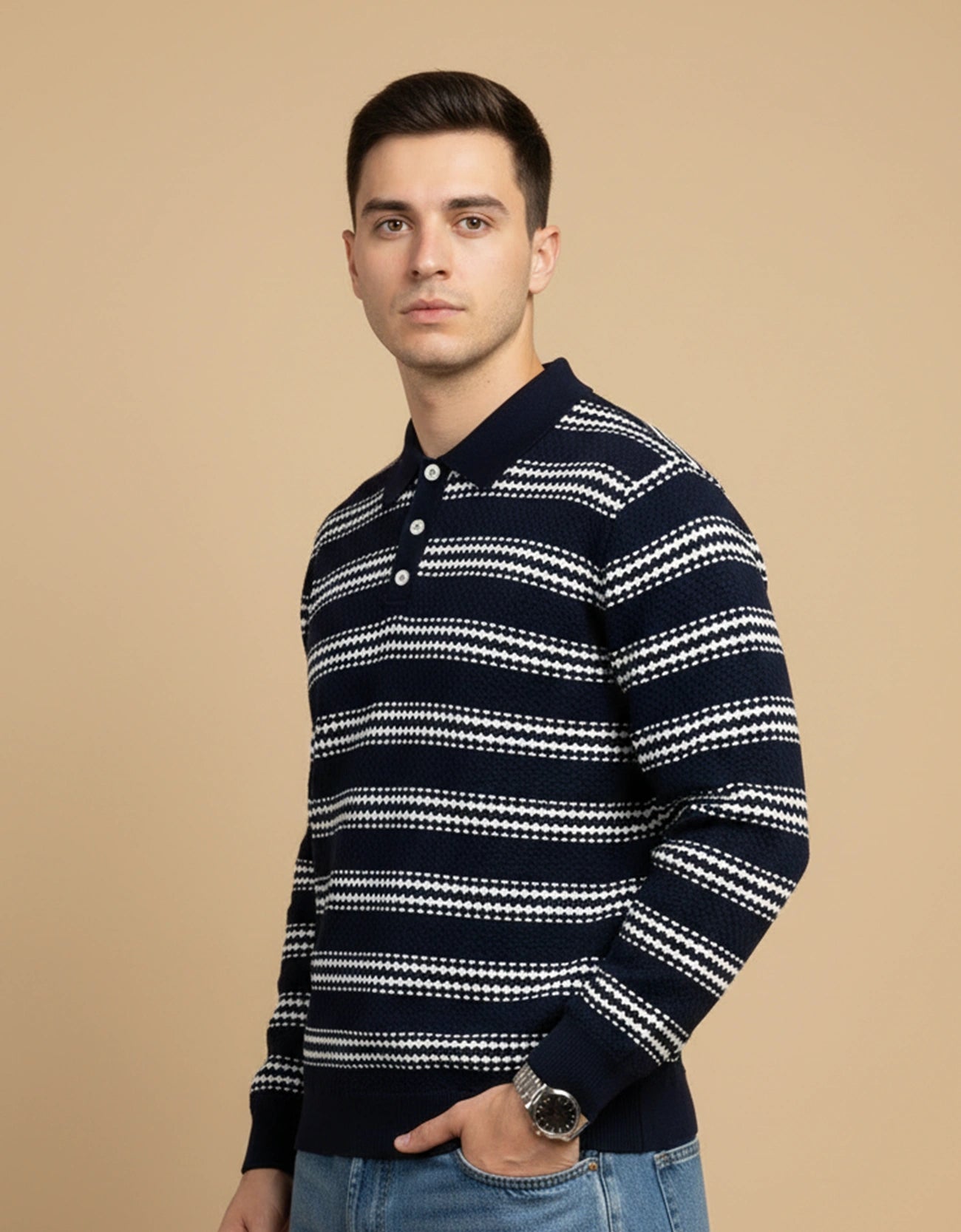 TEXTURED POLO SWEATER