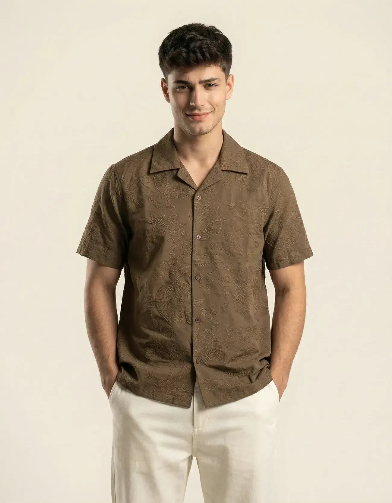 EMBROIDERD CAMP COLLAR SHIRT