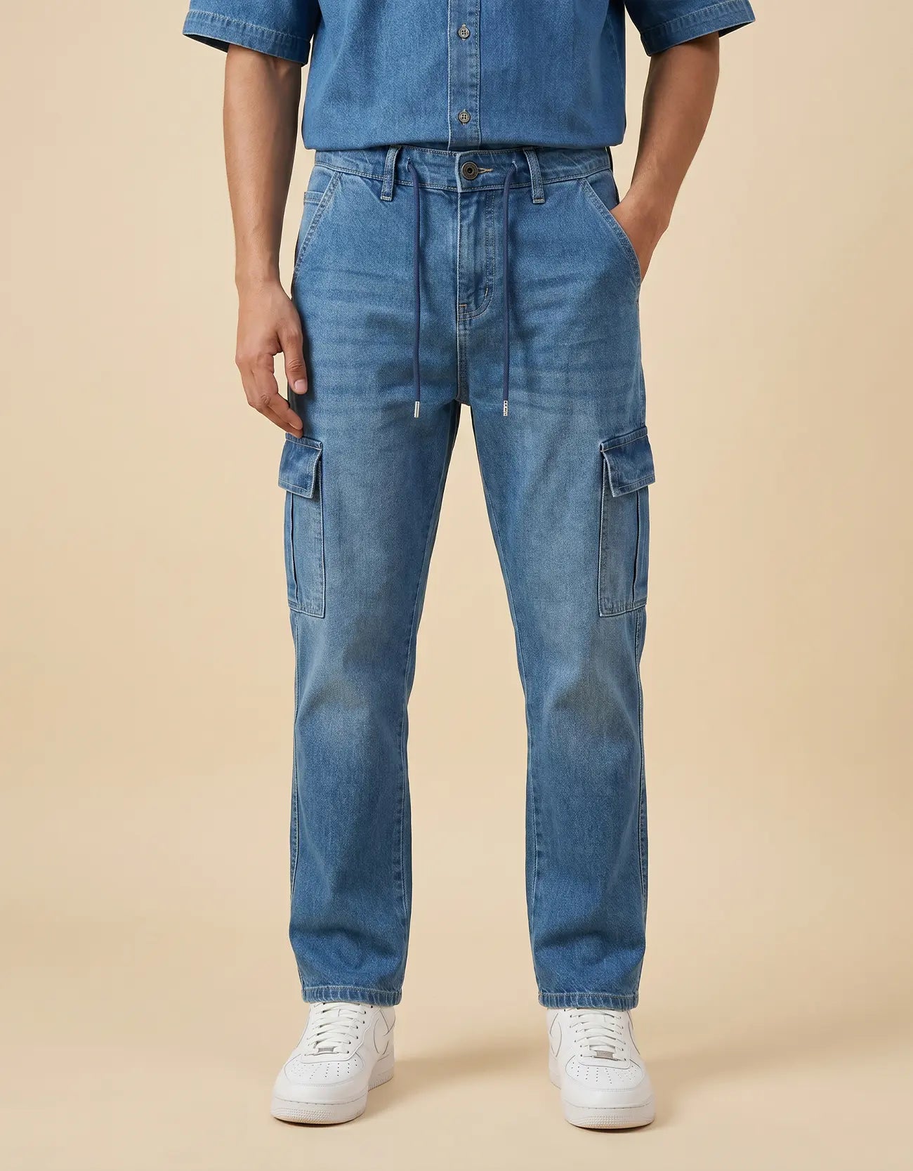 DENIM STRAIGHT TROUSER FADED CARGO