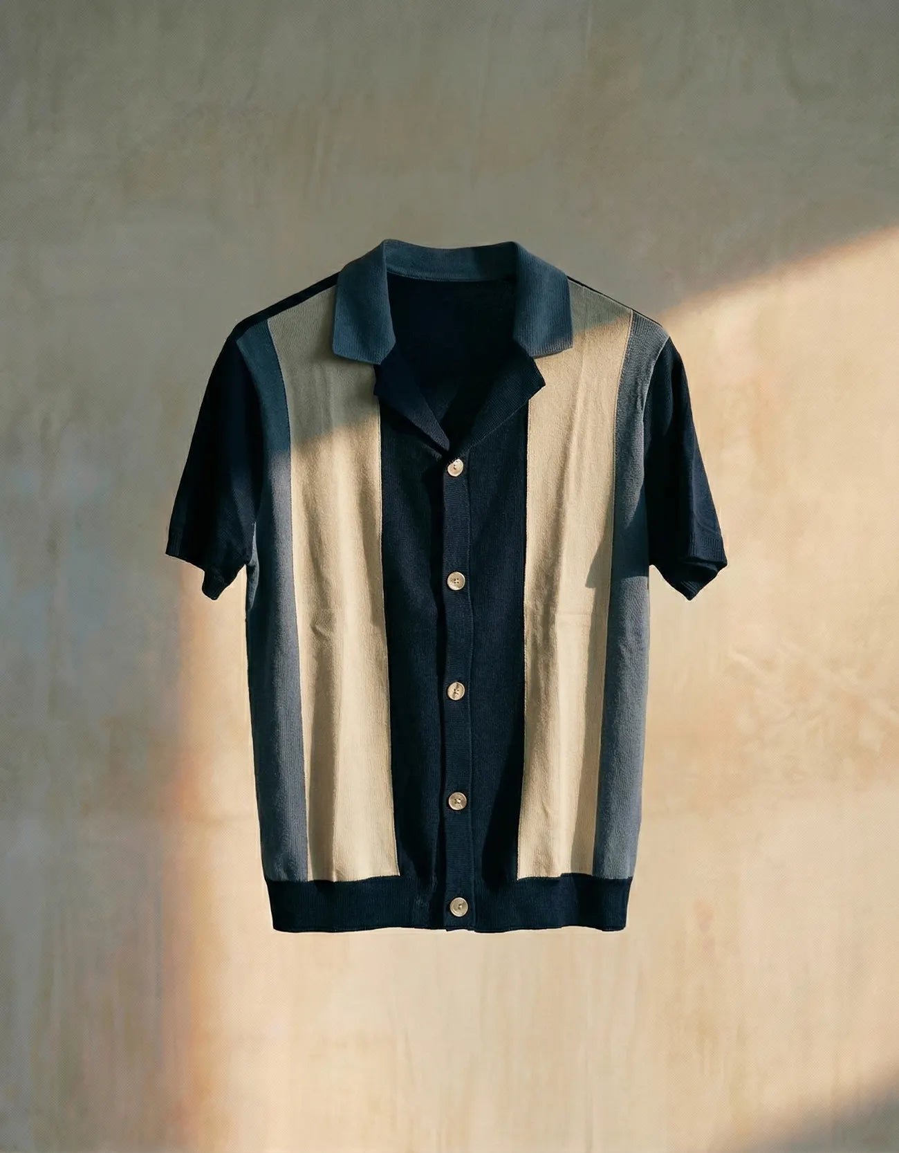 Knitted Textured Camp Collar Shirt