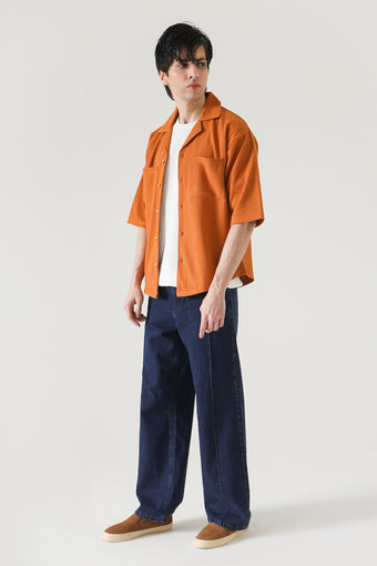 CAMP COLLAR WAFFLE HALF SLEEVES SHIRT