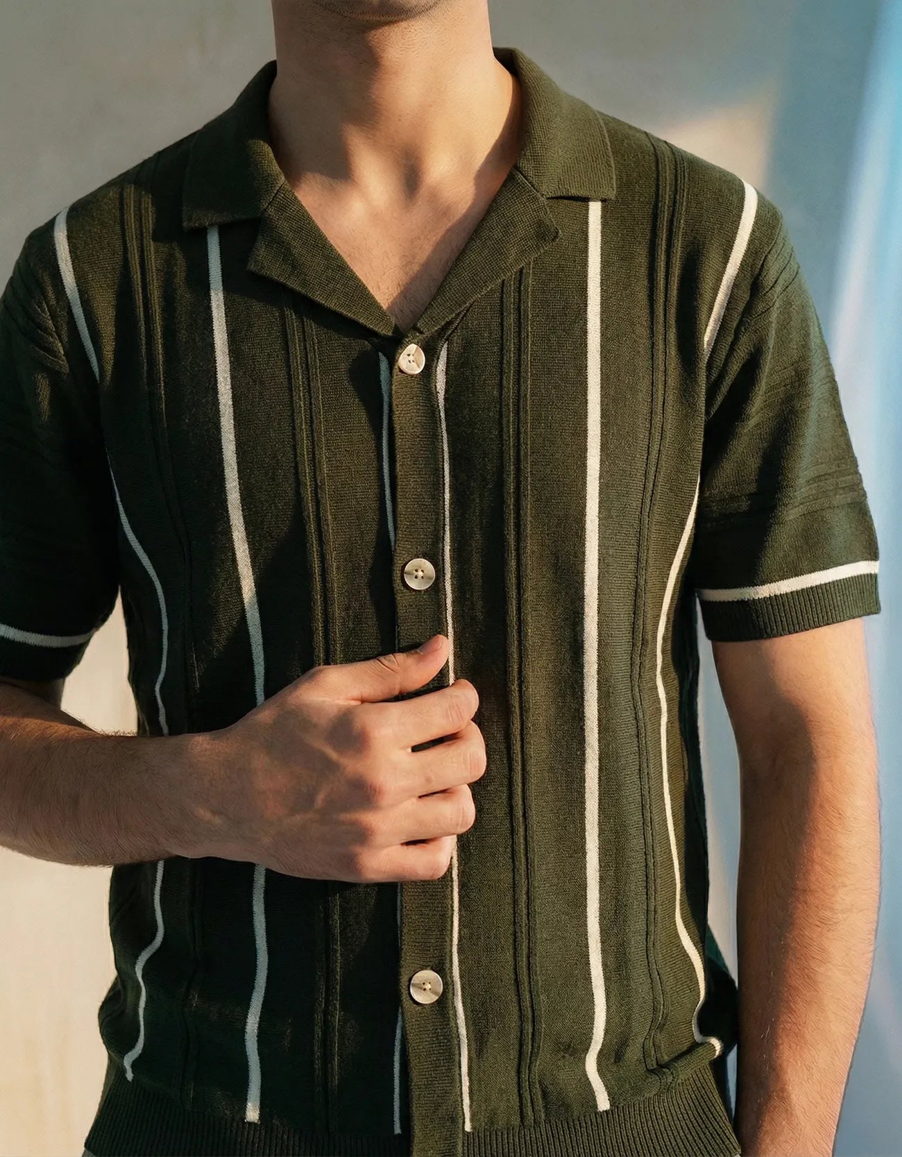 RIBBED TEXTURED CAMP COLLAR SHIRT
