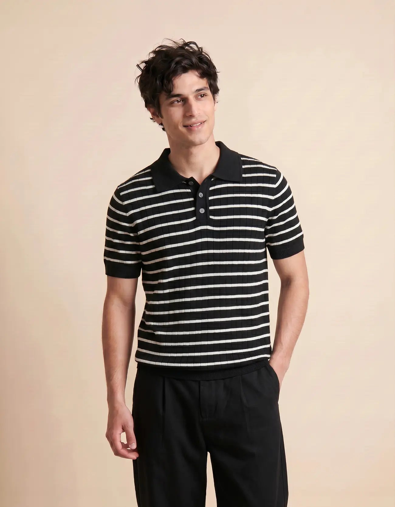MEN'S STRIPED KNIT POLO