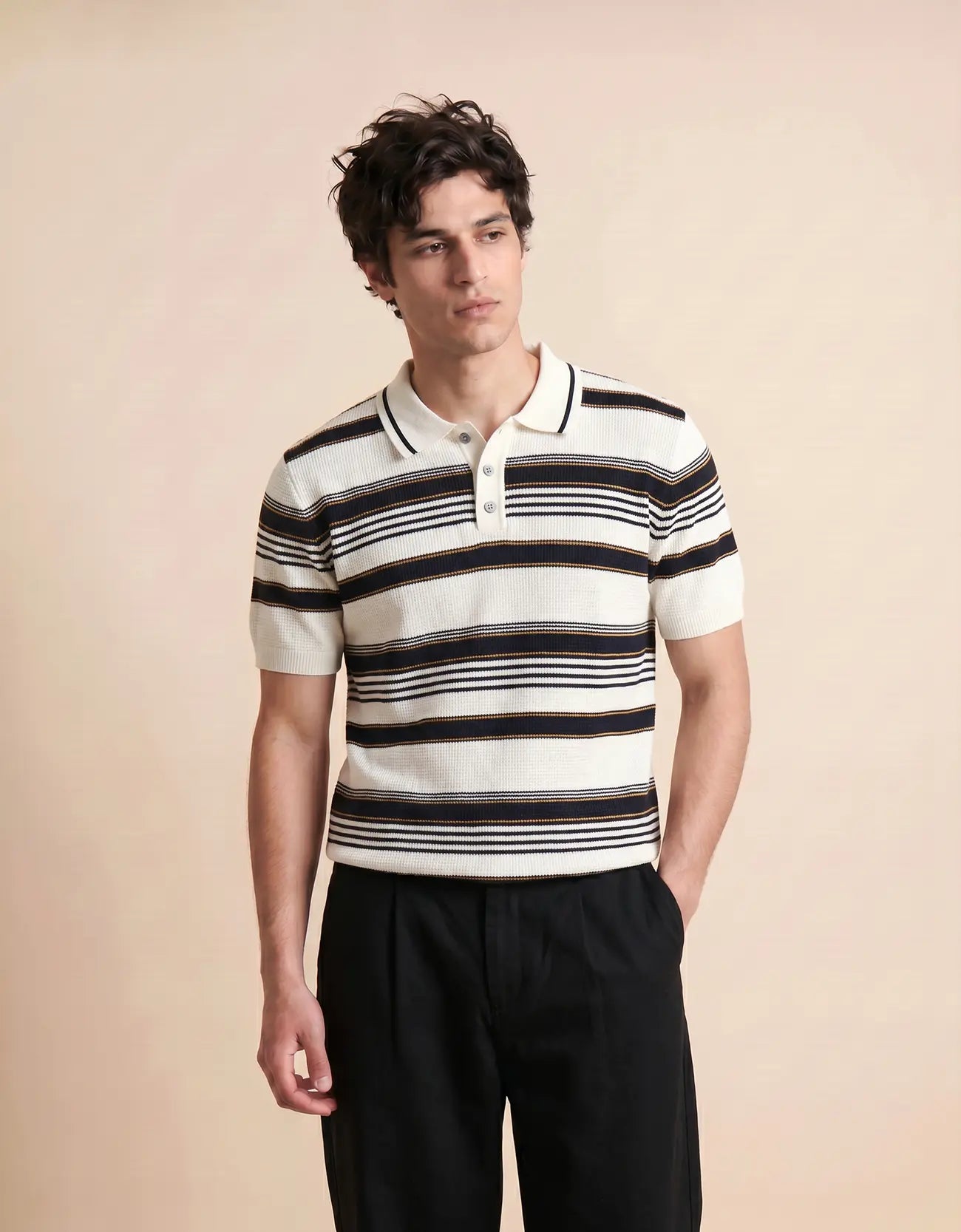 MEN'S STRIPED KNIT POLO