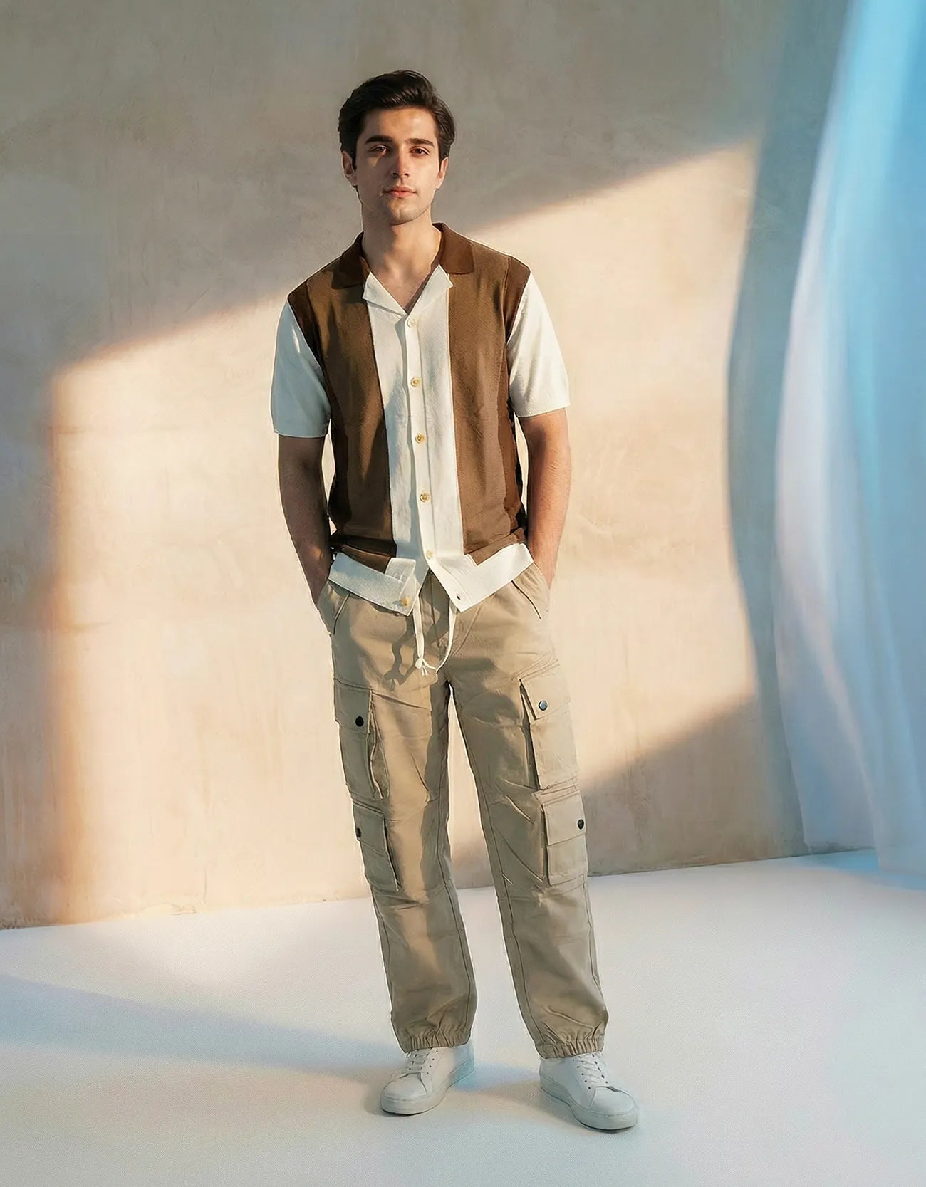 Knitted Textured Camp Collar Shirt