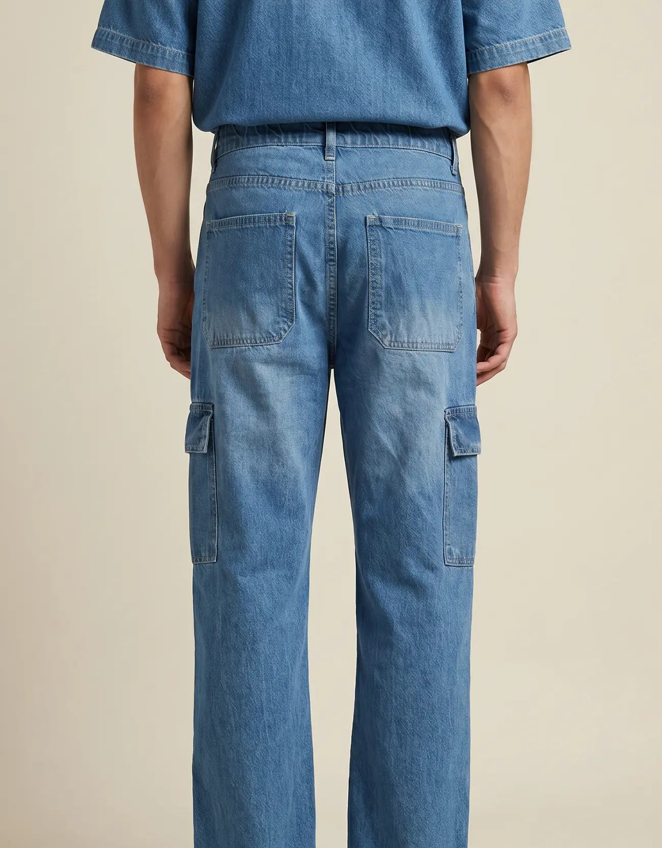 DENIM STRAIGHT TROUSER FADED CARGO