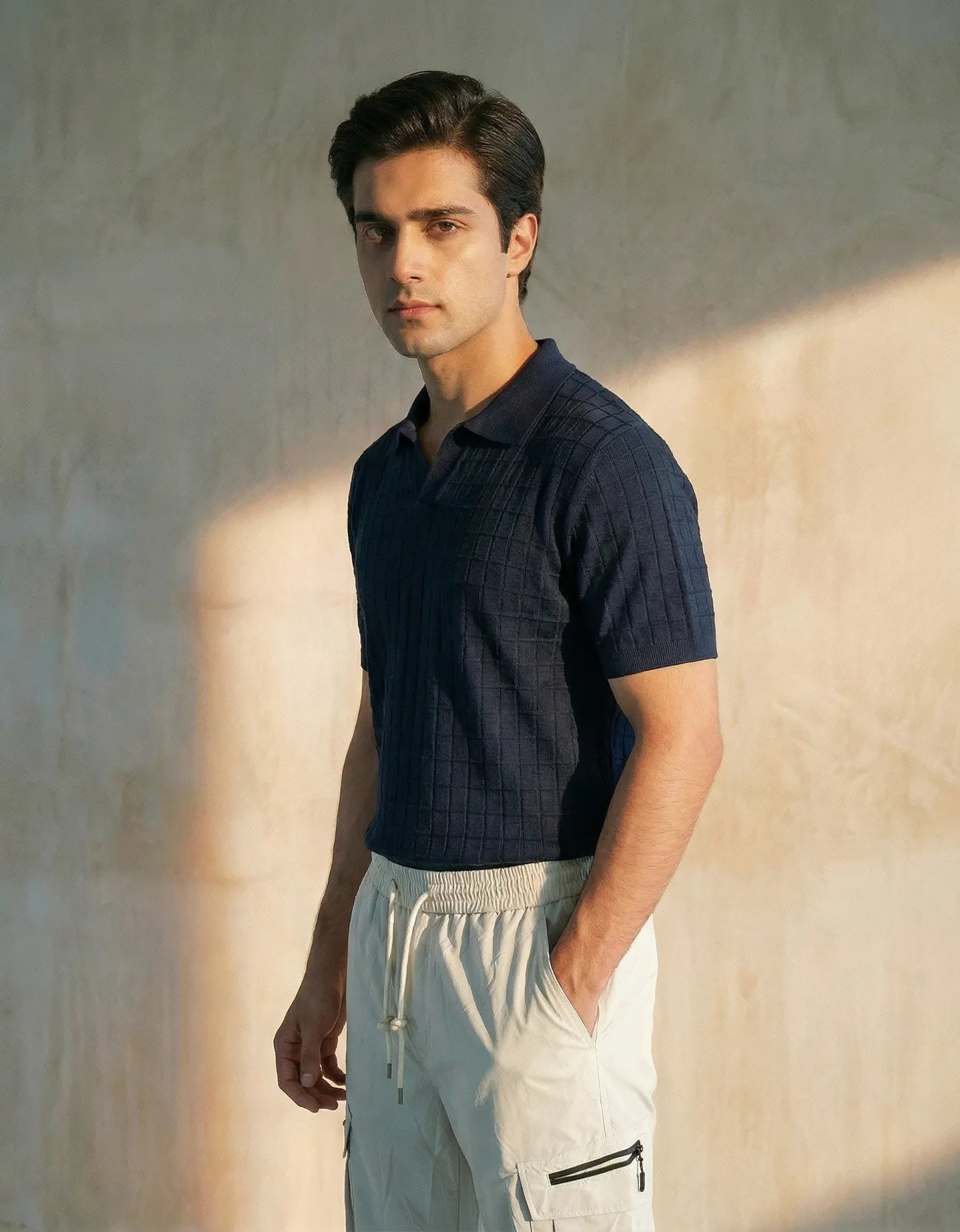 RIBBED JOHNNY COLLAR POLO