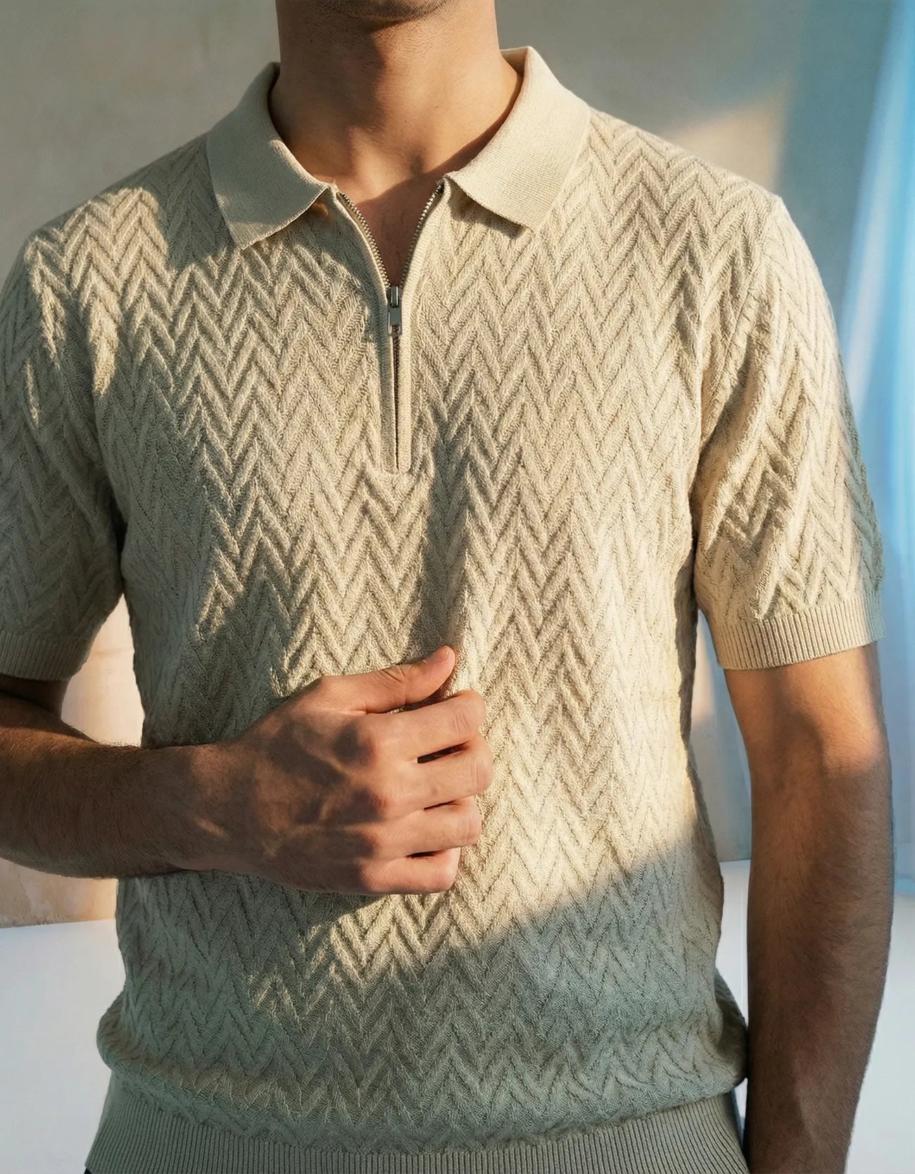 CHAVERON TEXTURED QUARTER ZIP POLO