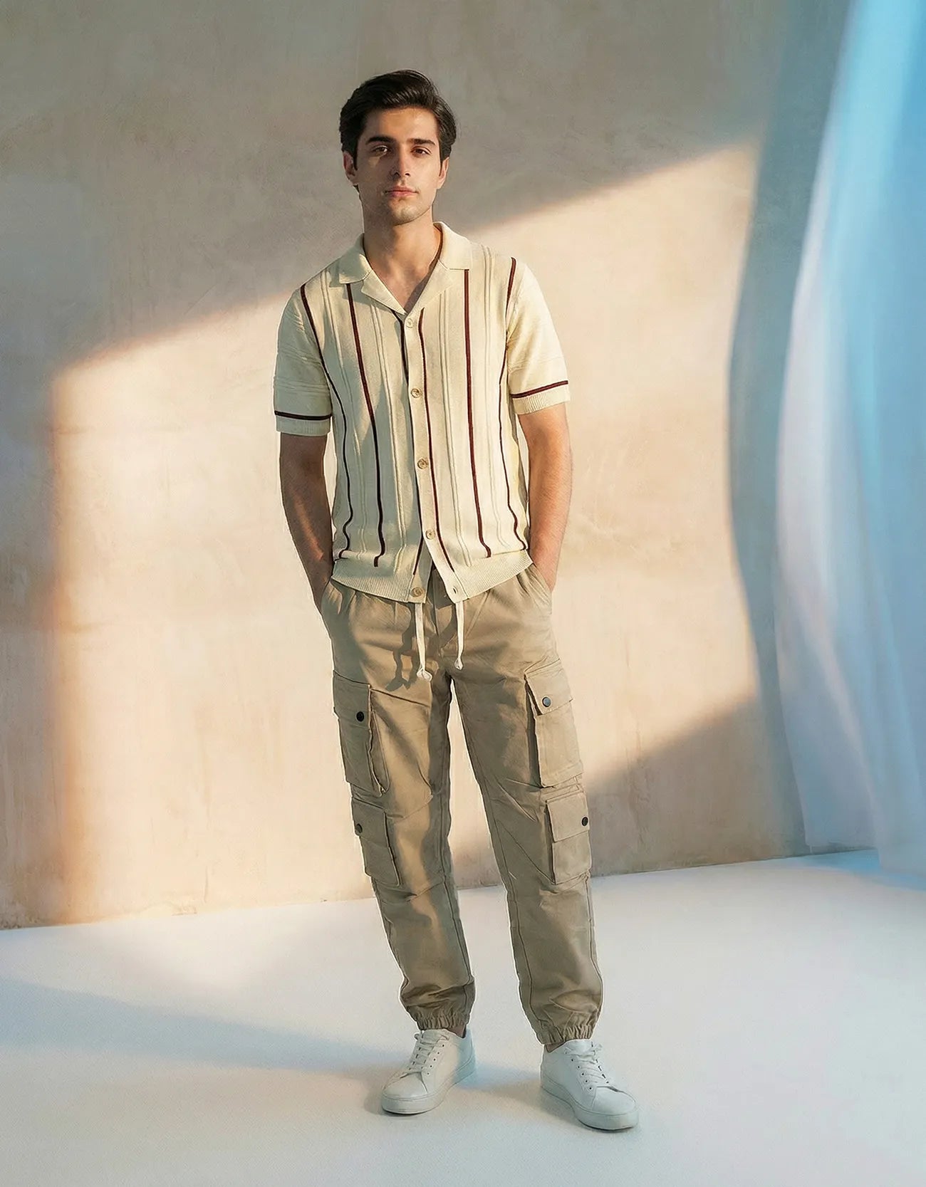 RIBBED TEXTURED CAMP COLLAR SHIRT