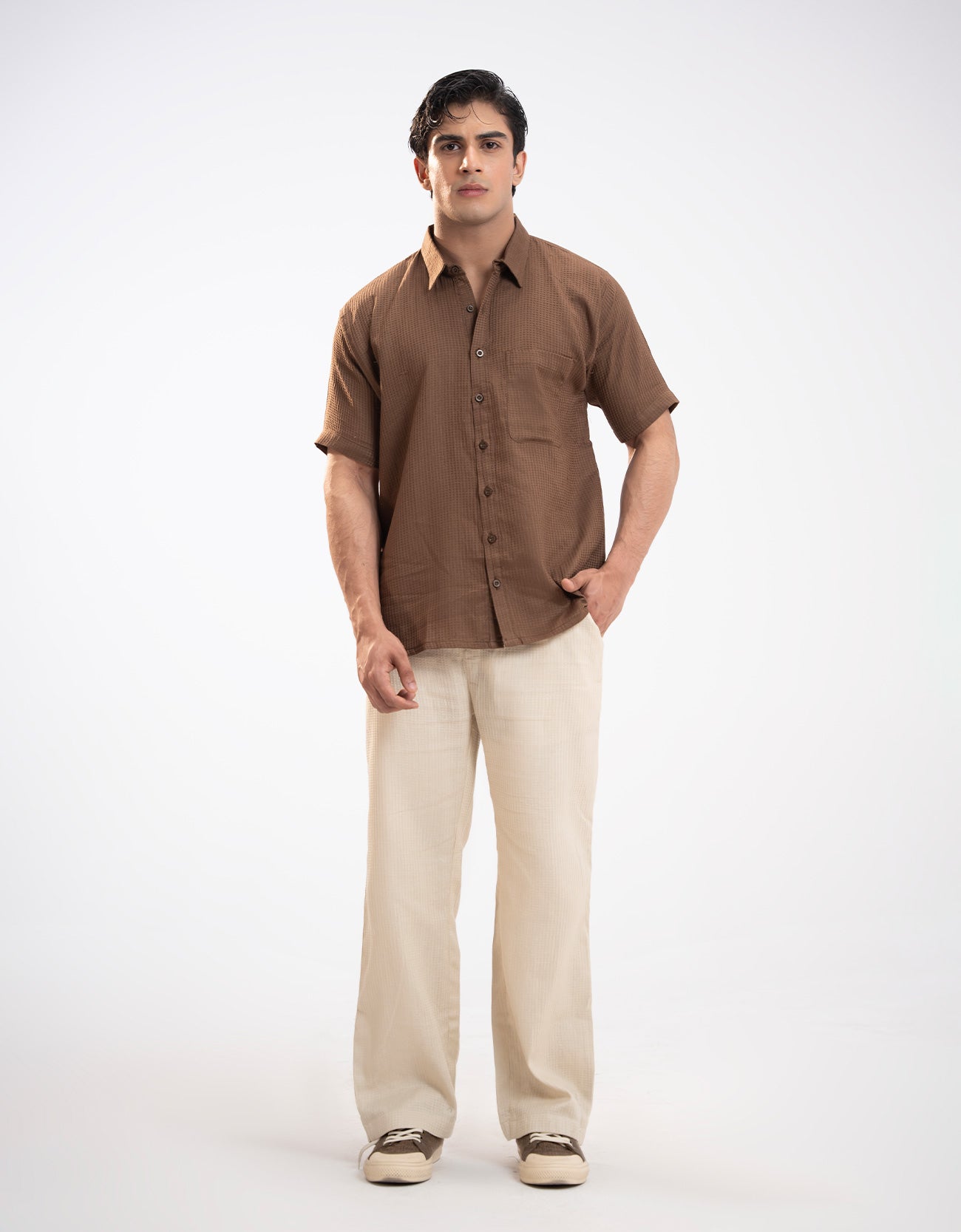 WAFFLE TEXTURED RELAXED PANTS