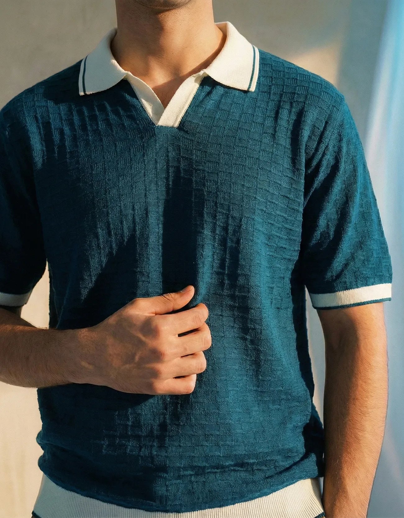 TEXTURED JOHNNY COLLAR SHIRT