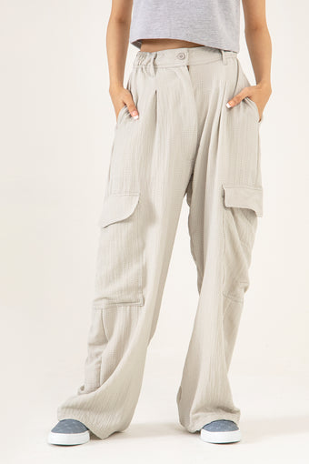 TEXTURED CARGO WIDELEG PANTS