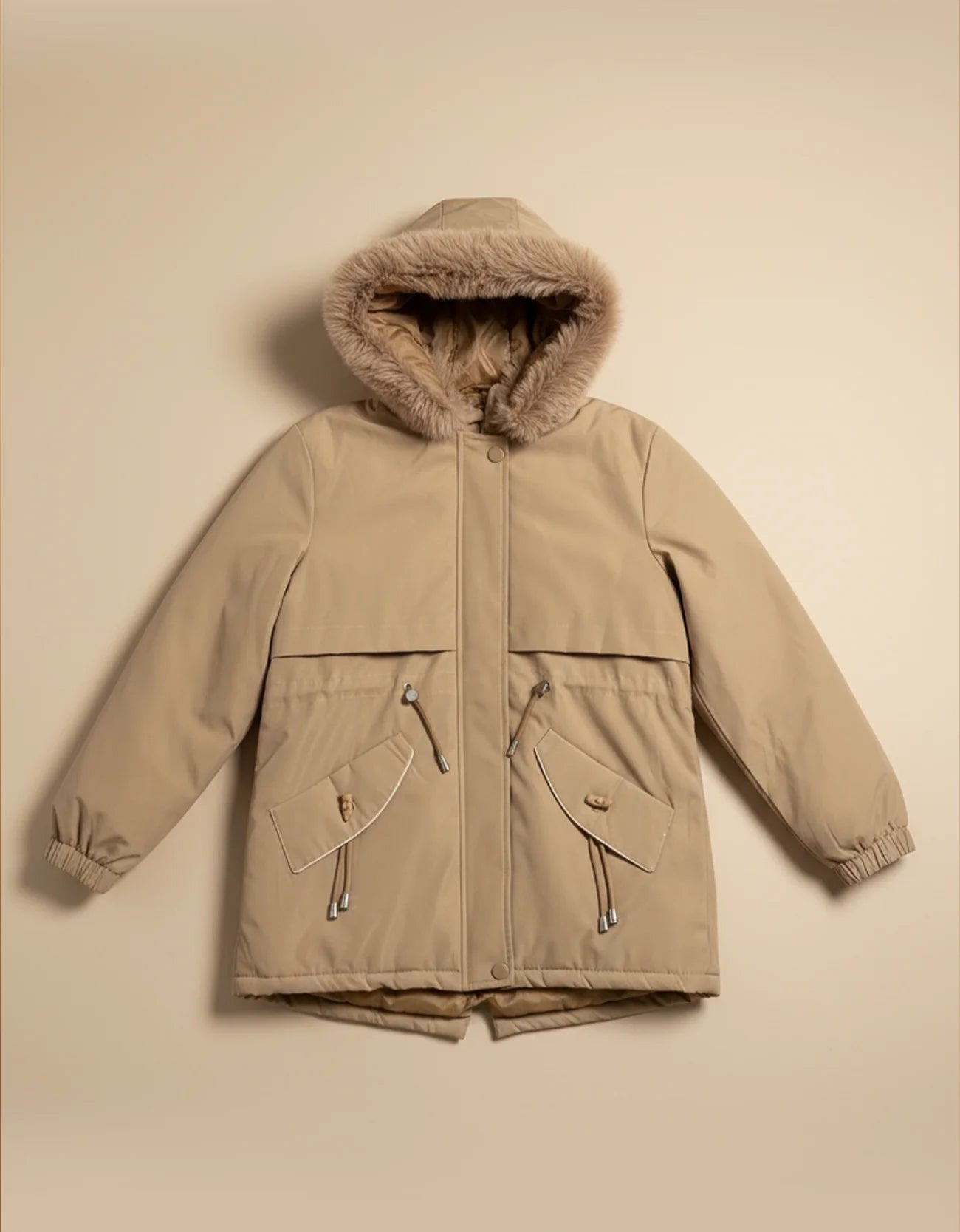 FAUX FUR HOODED PUFFER