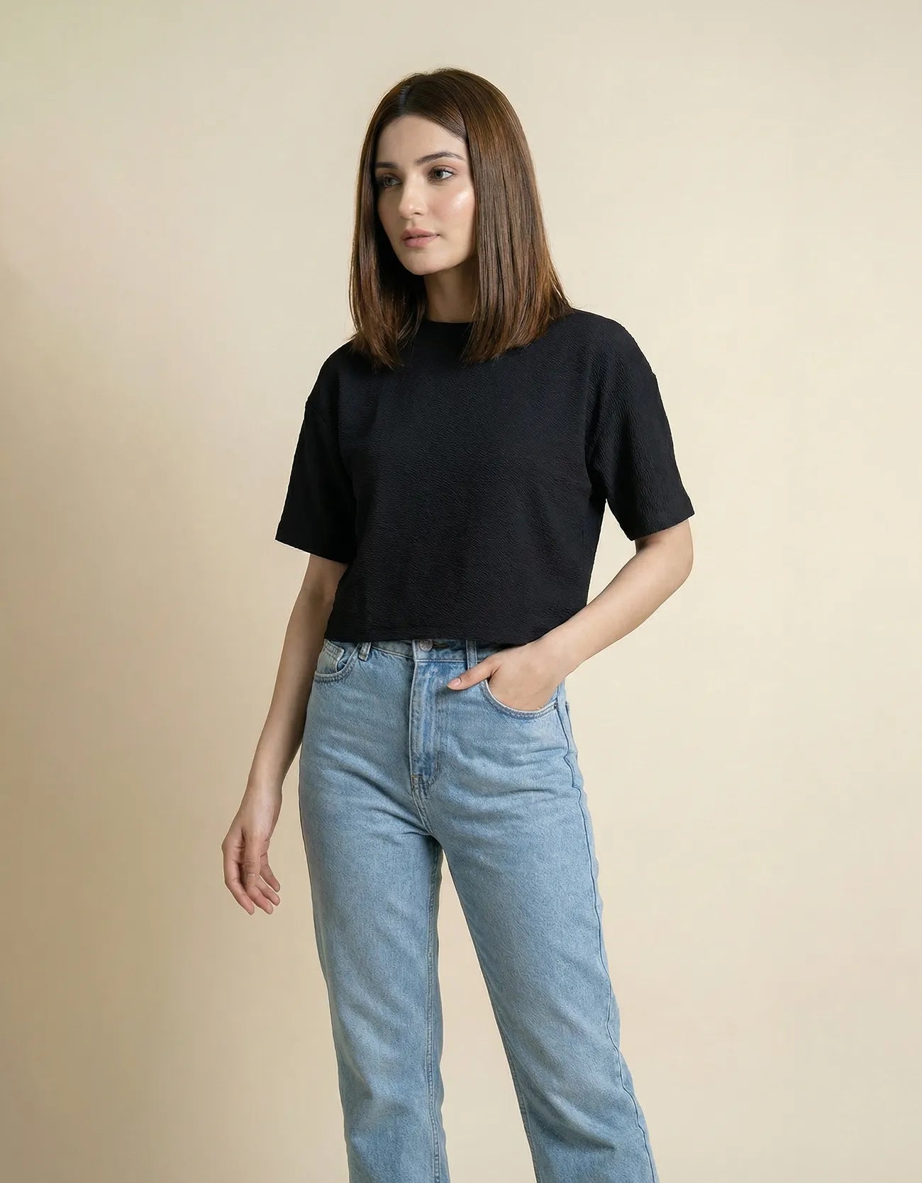 CROP TEXTURED TEE
