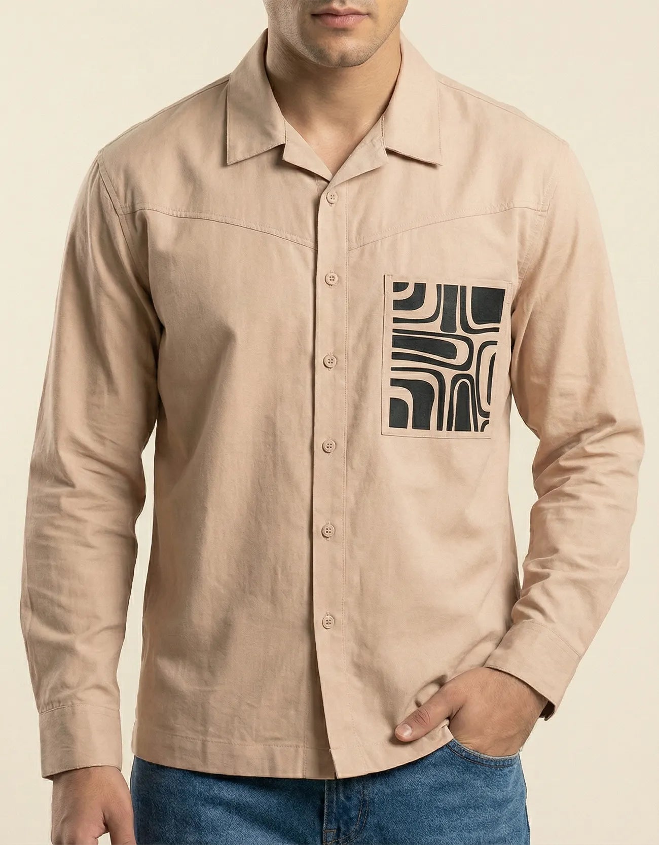 POPLIN PRINTED POCKET SHIRT