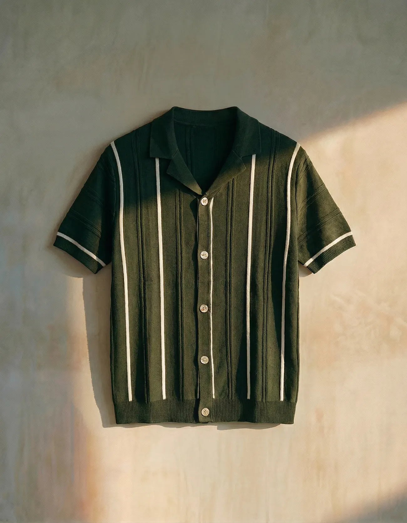 RIBBED TEXTURED CAMP COLLAR SHIRT