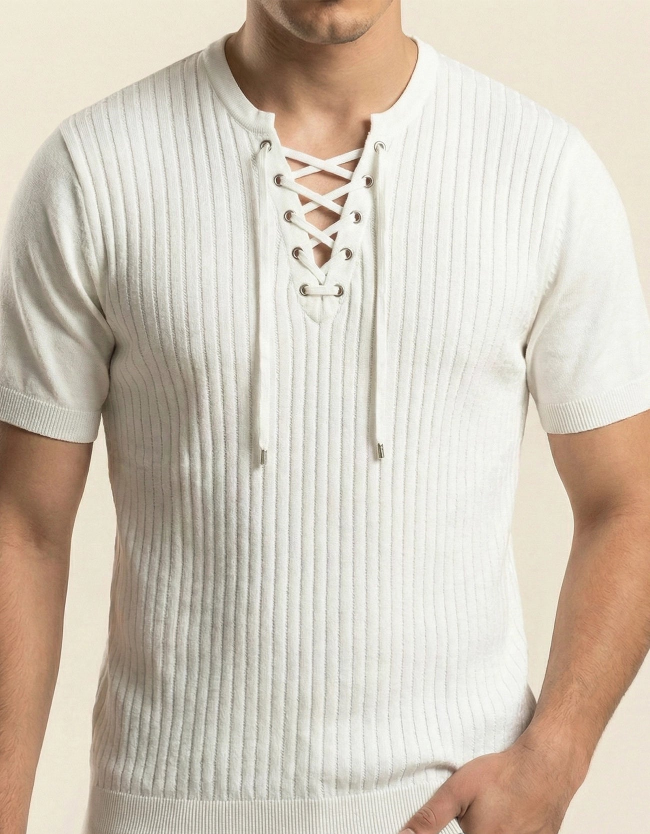 KNITTED LACE-UP SHIRT