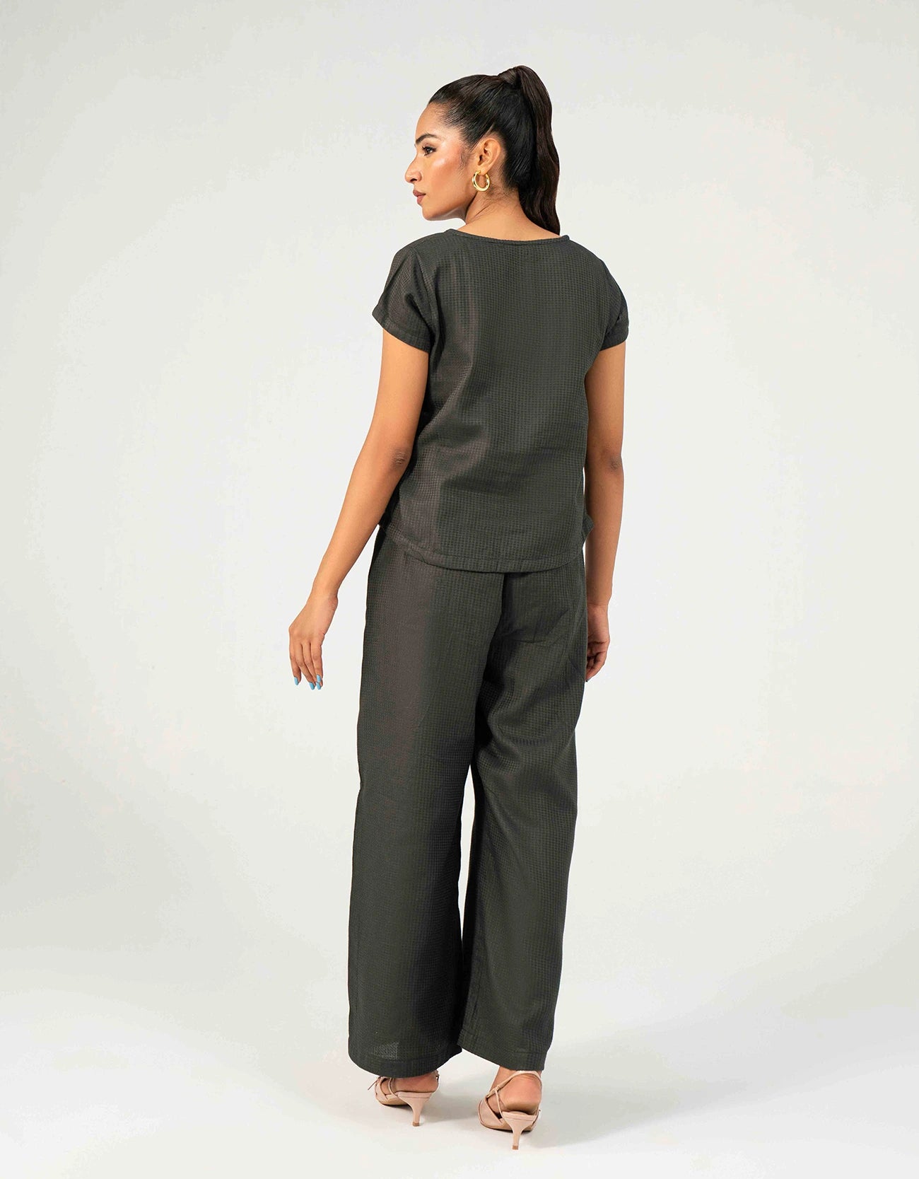 WAFFLE TEXTURED WIDE LEG TROUSER