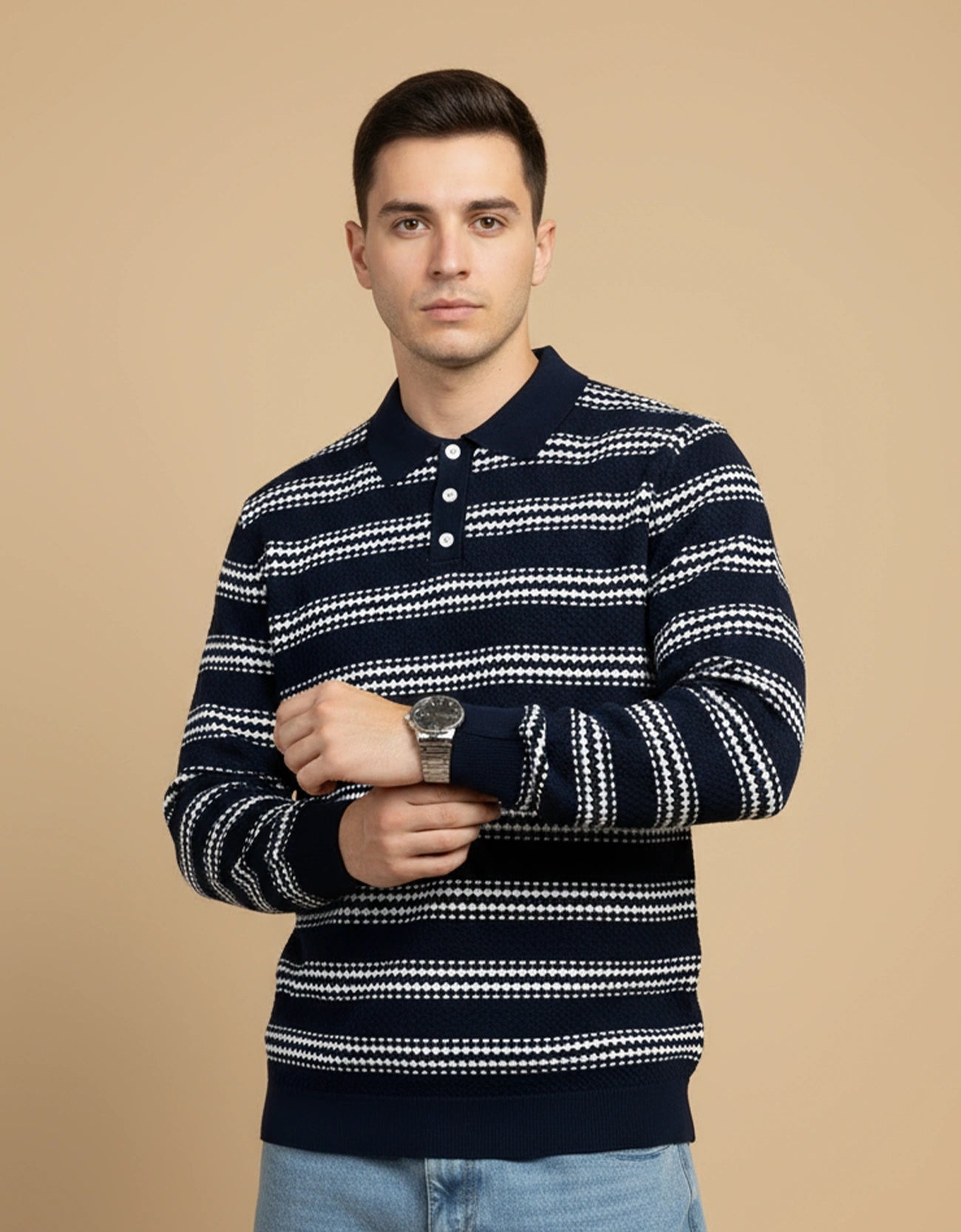 TEXTURED POLO SWEATER