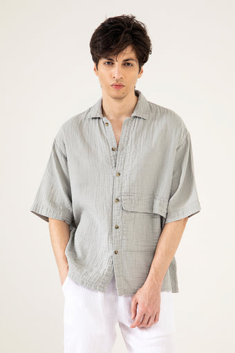 MUSLIN OVERSIZED PATCH POCKET OVERSHIRT