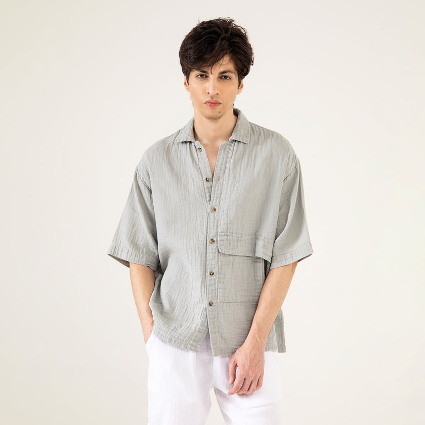 MUSLIN OVERSIZED PATCH POCKET OVERSHIRT