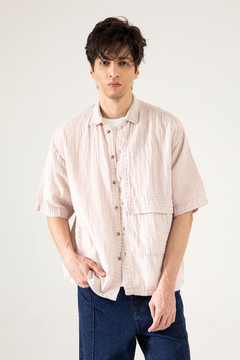 MUSLIN OVERSIZED PATCH POCKET OVERSHIRT