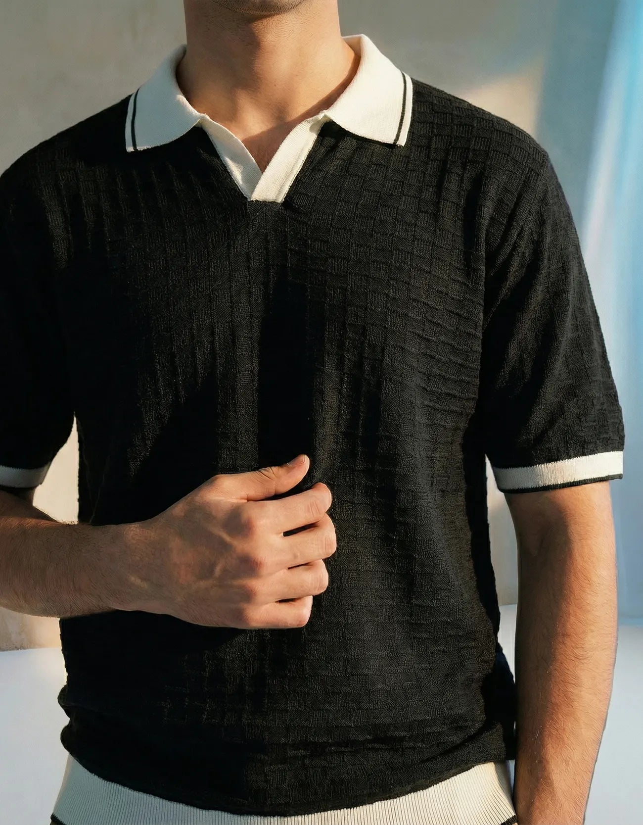 TEXTURED JOHNNY COLLAR SHIRT