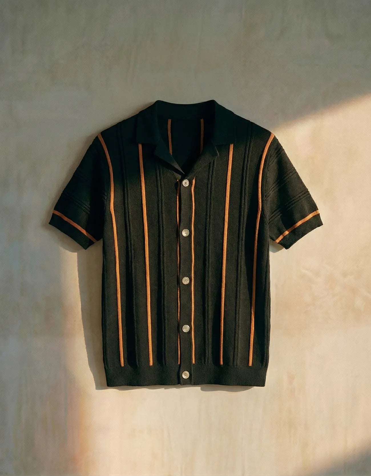 RIBBED TEXTURED CAMP COLLAR SHIRT