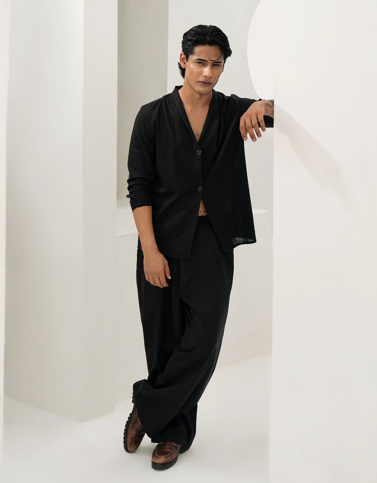 CROSS BODY LINEN SHIRT