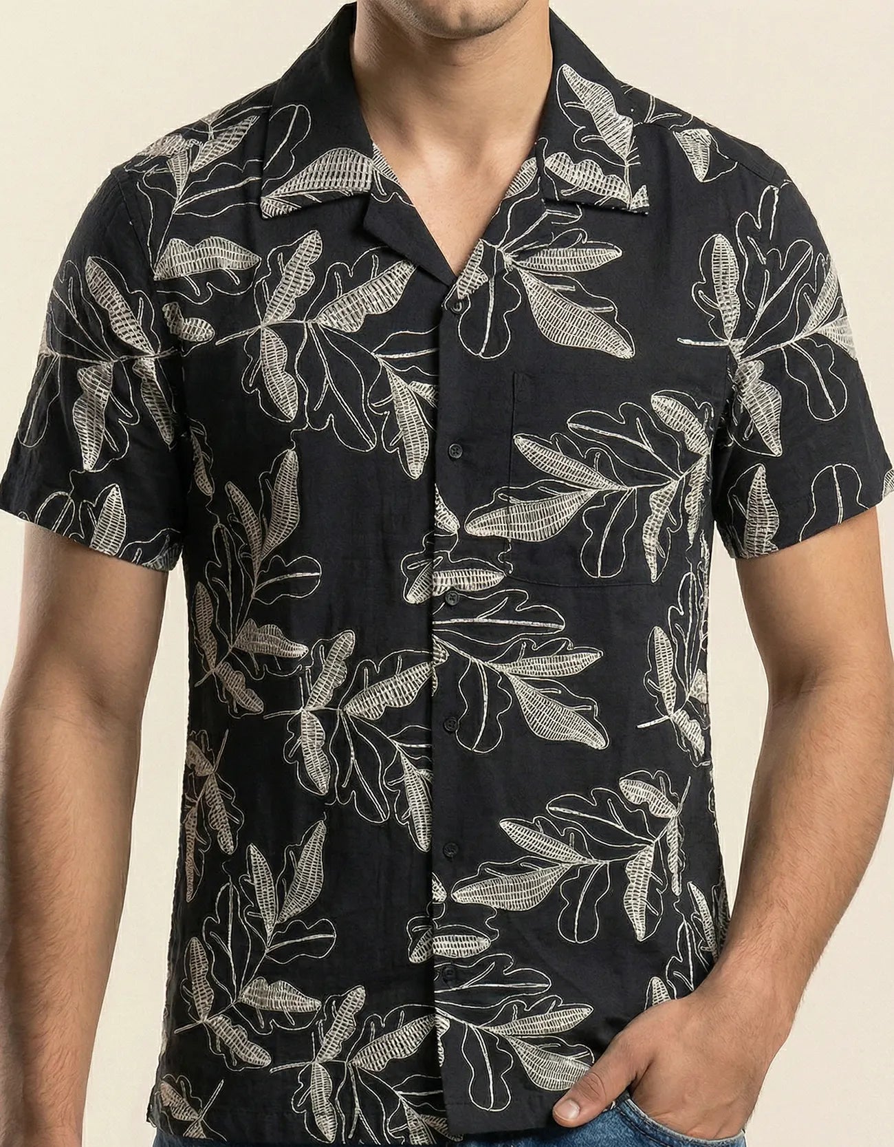 EMBROIDERD CAMP COLLAR SHIRT