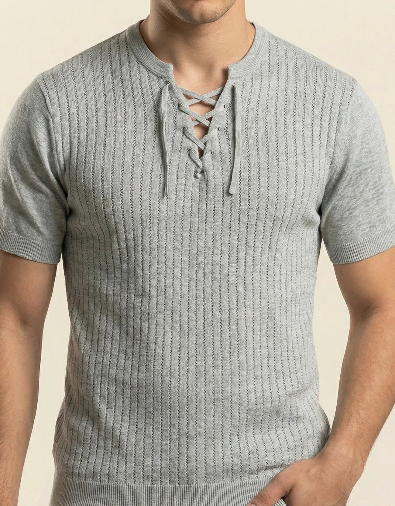 KNITTED LACE-UP SHIRT