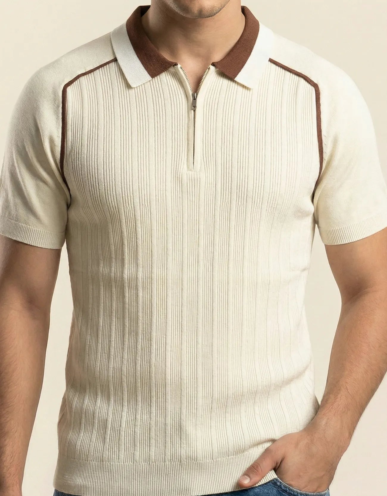 RIB TEXTURED QUARTER ZIPPER