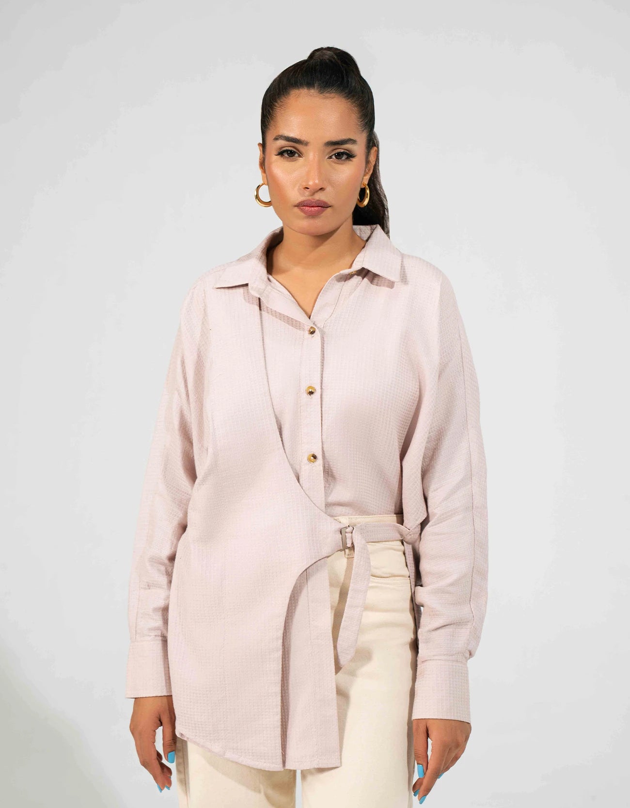 WAFFLE OVERLAPPED BUCKLE SHIRT