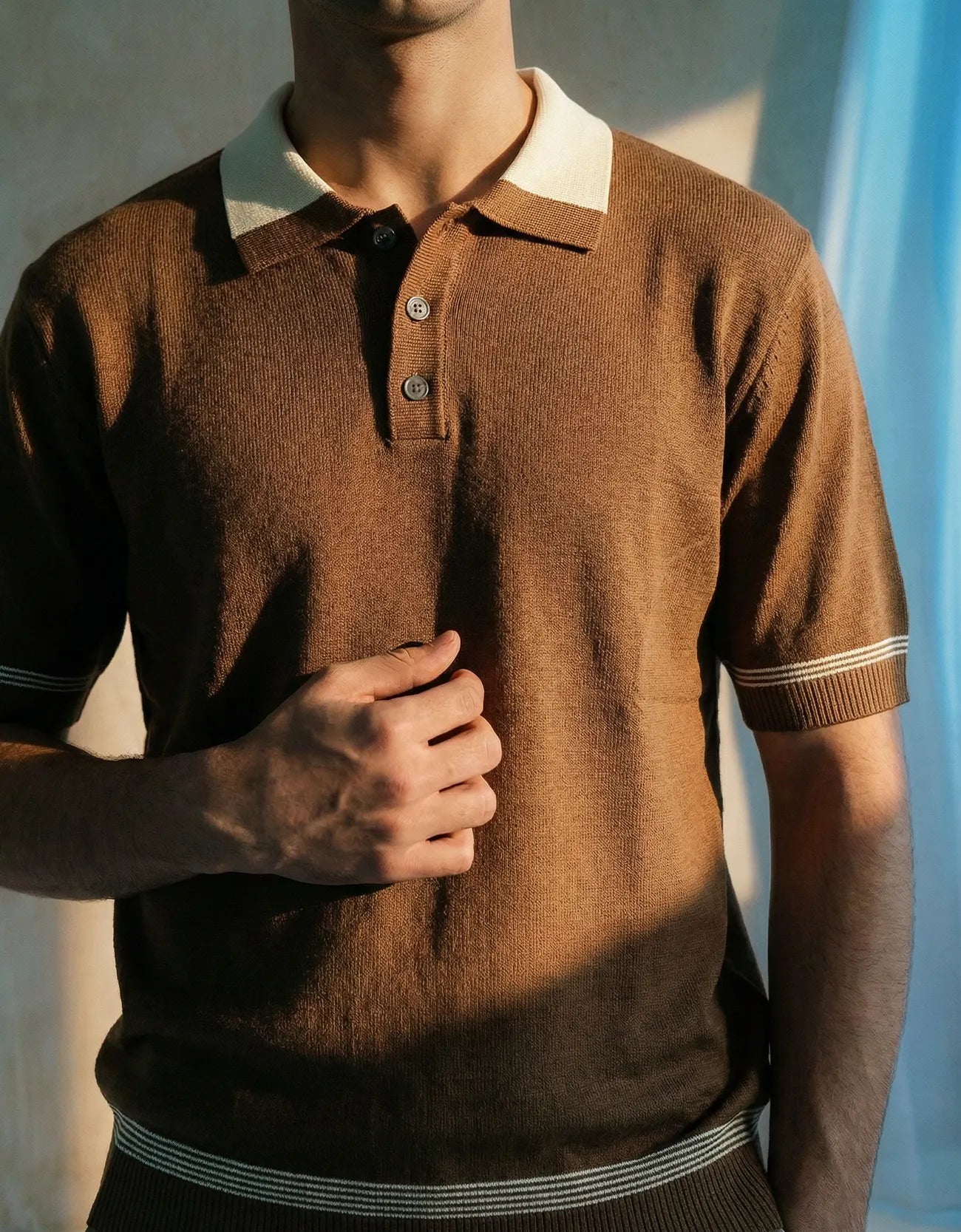 Knitted Contrast Collar Polo