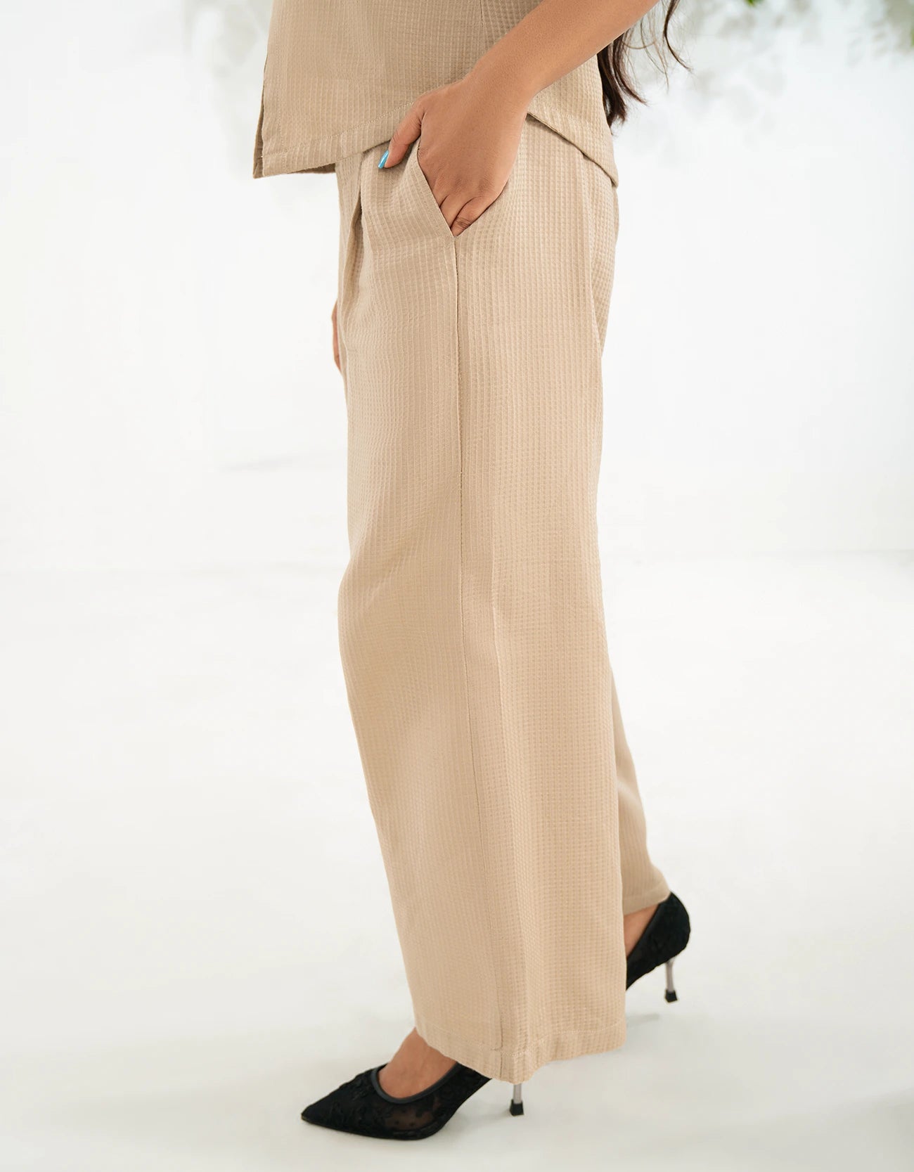 WAFFLE TEXTURED WIDE LEG TROUSER