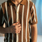 STRIPPED KNITTED CAMP COLLAR SHIRT