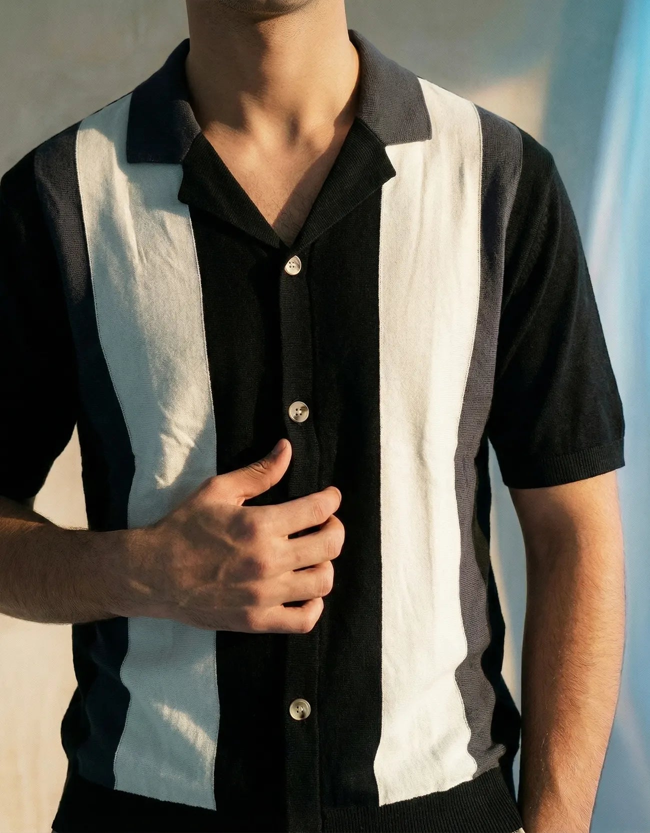 Knitted Textured Camp Collar Shirt