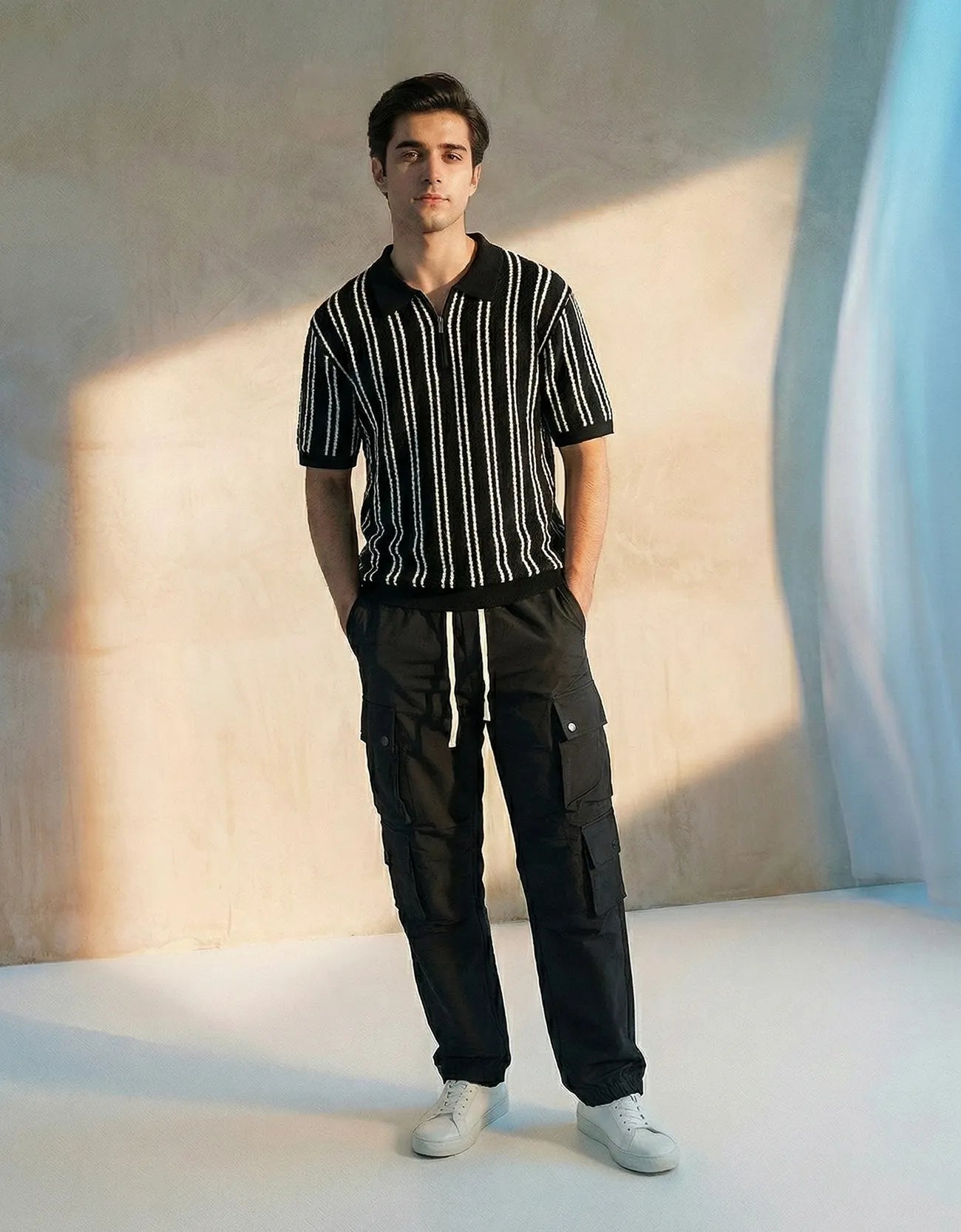 TEXTURED KNIT QUARTER-ZIPPER