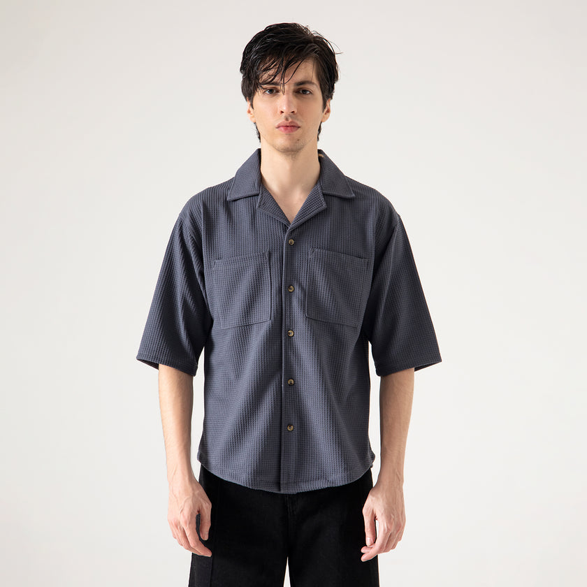 CAMP COLLAR WAFFLE HALF SLEEVES SHIRT