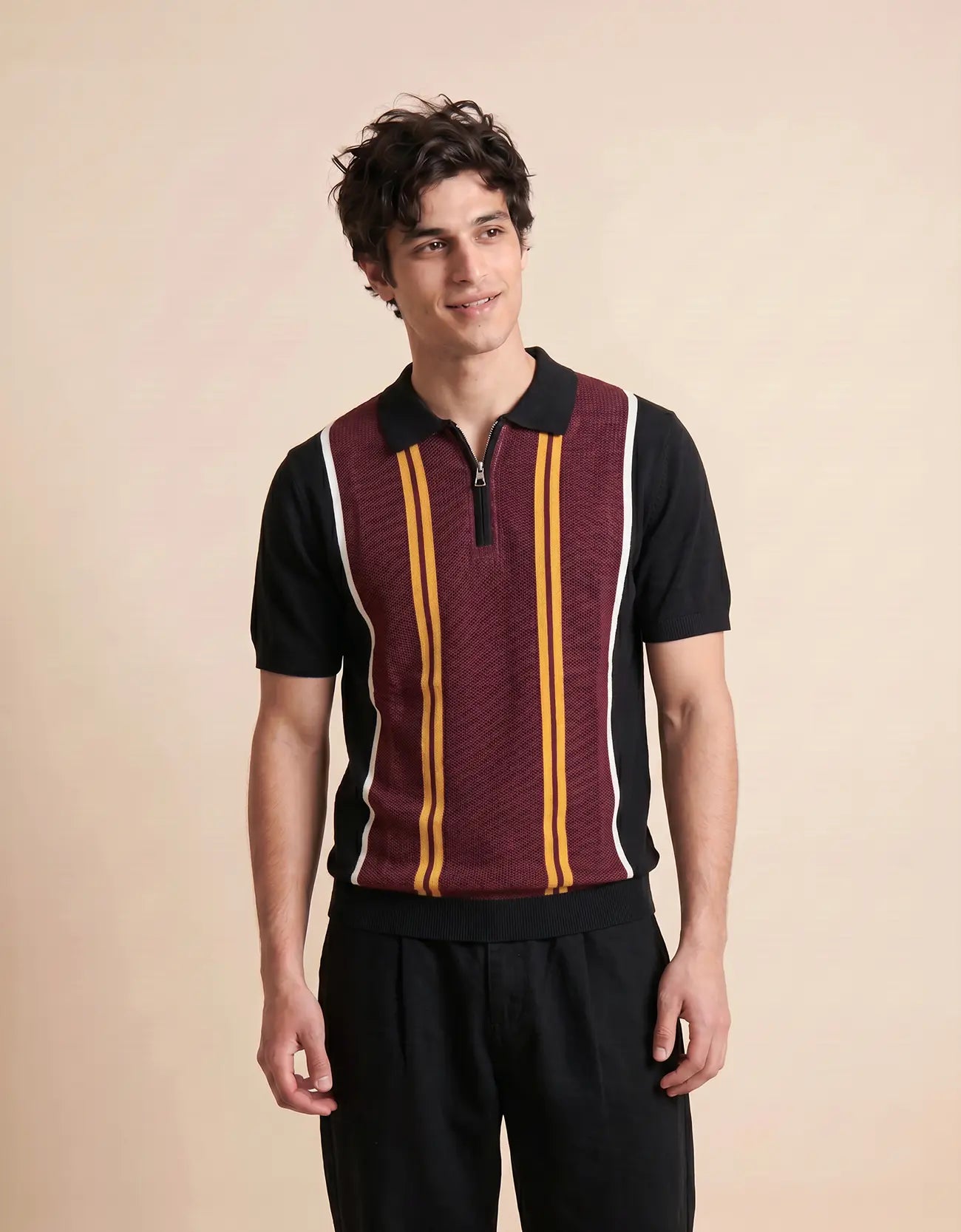 MEN'S ZIPER KNIT POLO SHIRT